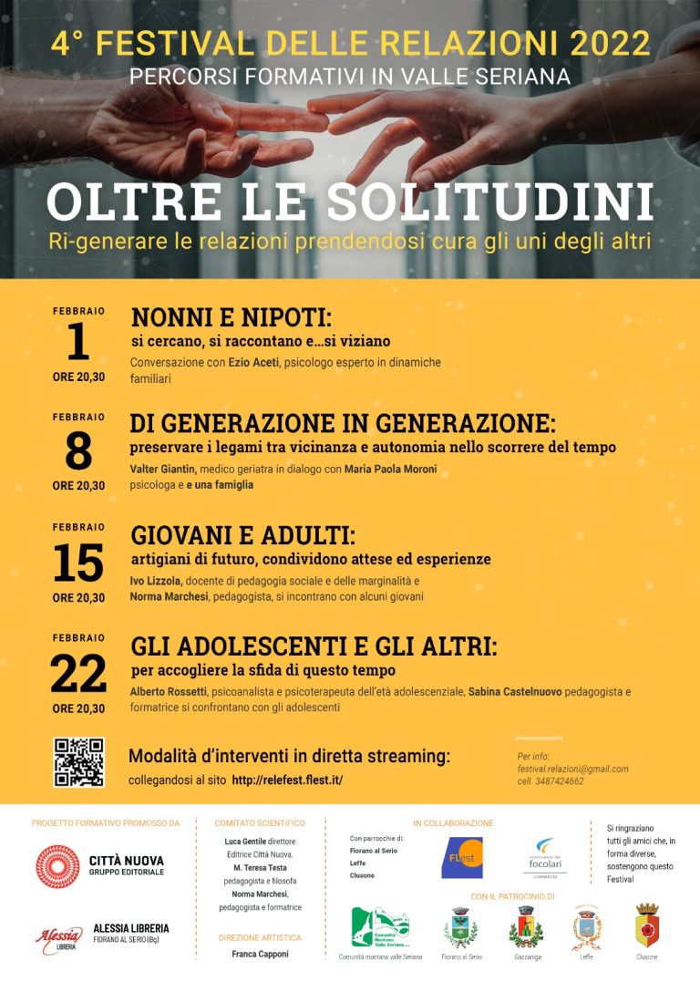 “Oltre le solitudini”: Il FESTIVAL DELLE RELAZIONI  torna anche quest’anno per aiutarci ad affrontare la fatica ma anche la bellezza del nostro essere “animali sociali”