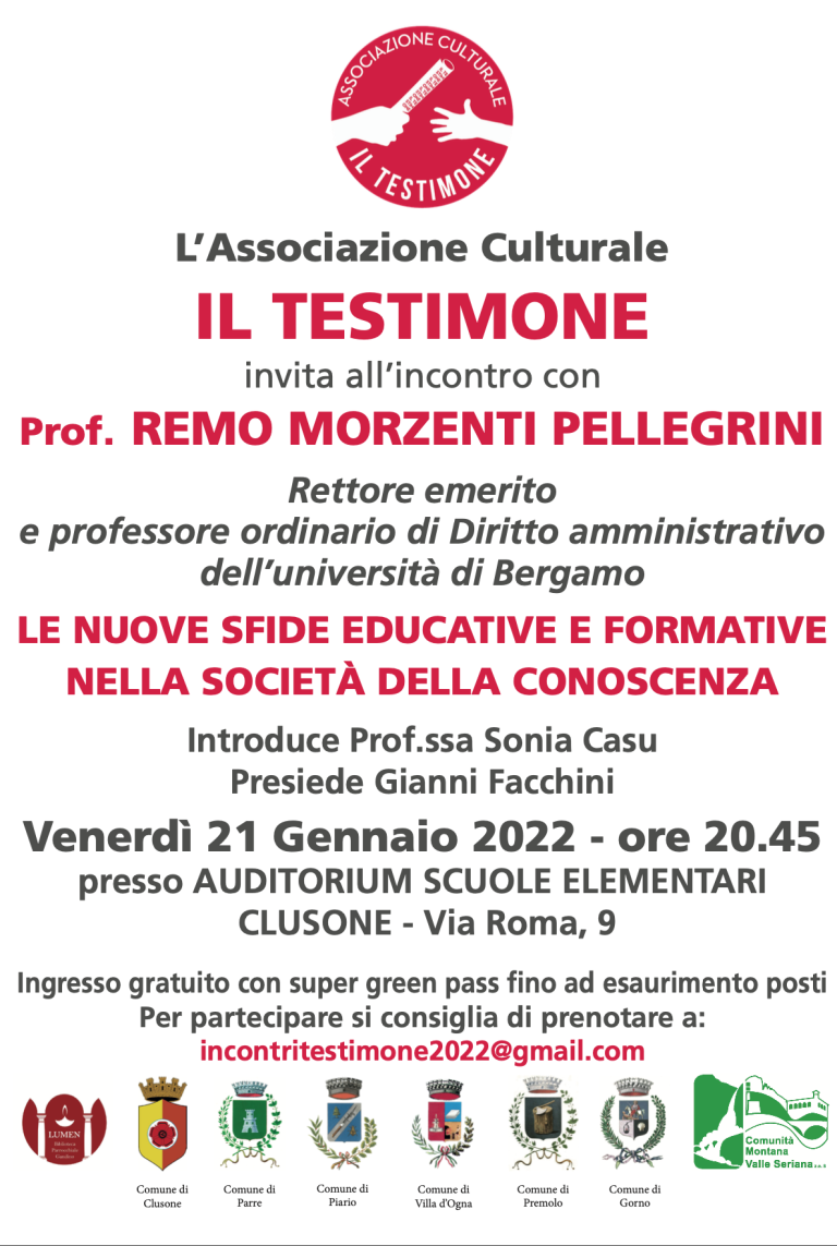 21/01/2022 Conferenza Emerito Rettore prof. Remo Morzenti Pellegrini